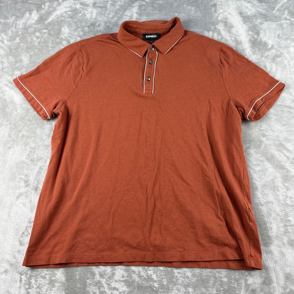 Express Polo Shirt Mens XL Rust Orange Tipped Collar Short Sleeve EUC